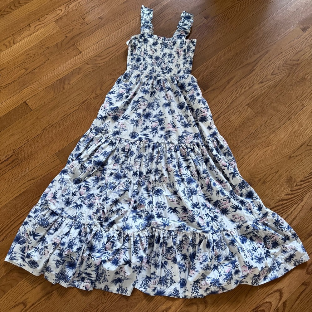 Abercrombie Smocked Maxi Dress with Blue and Pink Print